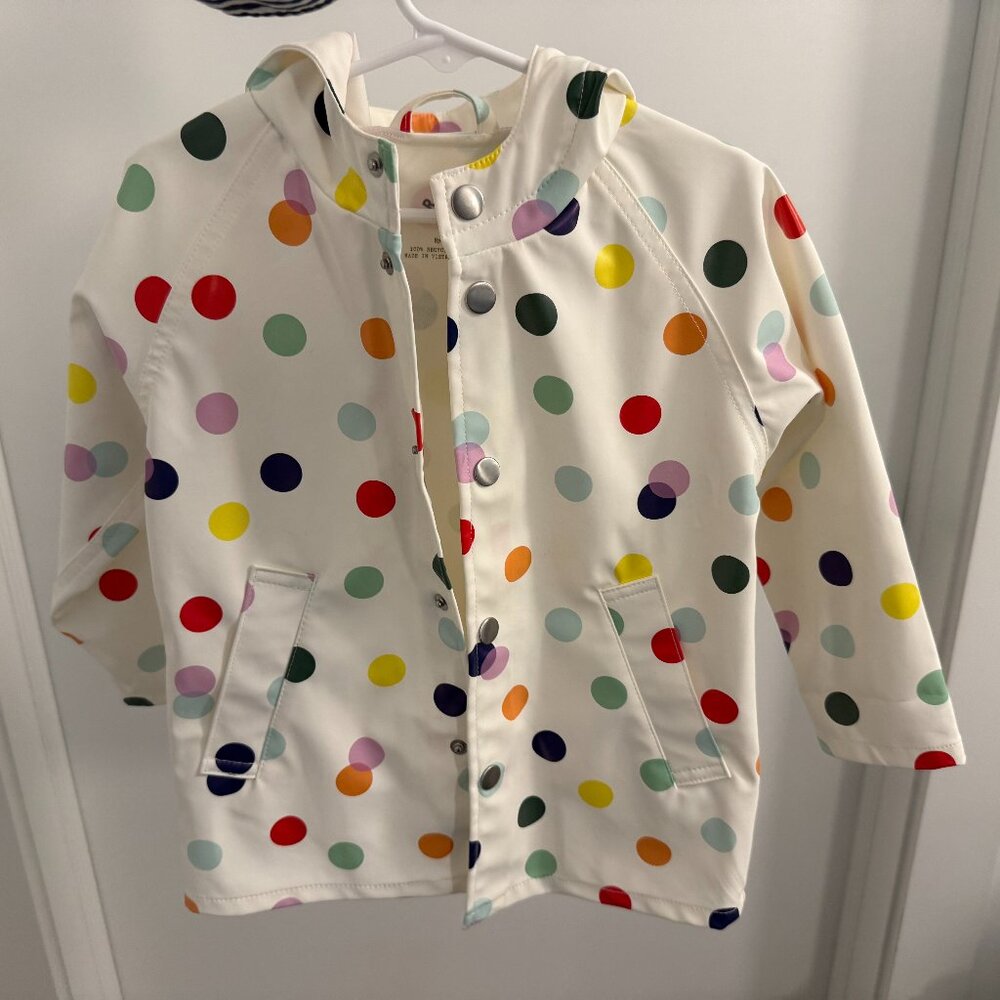 Primary Toddler raincoat in ivory rainbow confetti dot 2-3 2T 3T